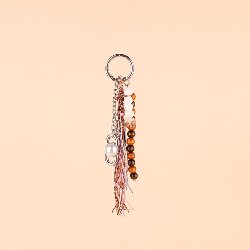 Vintage Miu Styl Přírodní Dřevěný Korálek Pletený Klíčenka Taška Přívěsek & Auto Přívěsek