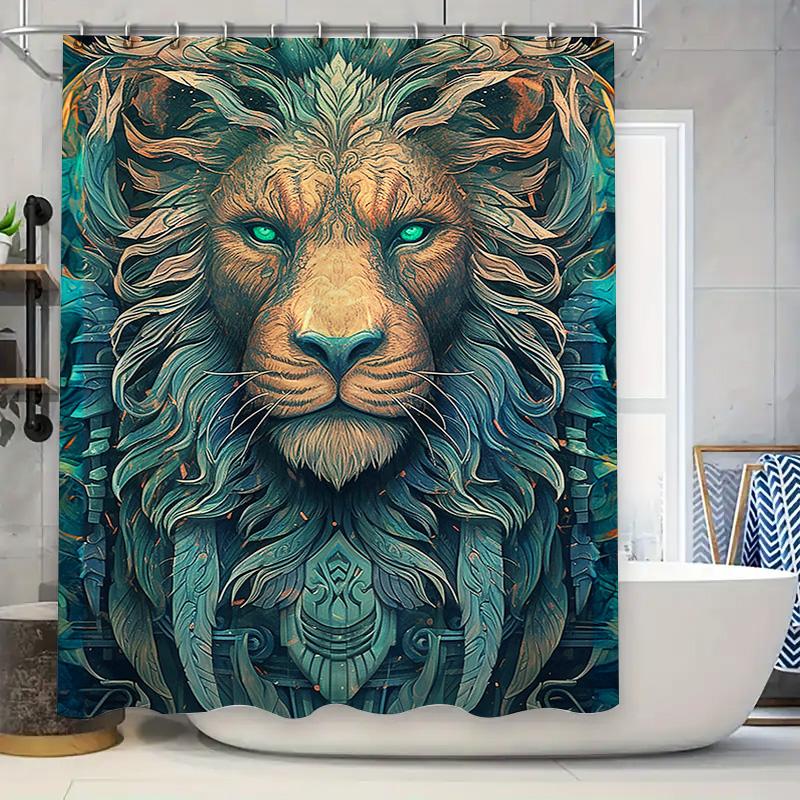 

Artistic Lion Shower Curtain Waterproof Home Decor Fabric Printed Bathroom Accessories Green Eye W60H190(CM)-1 Pcs