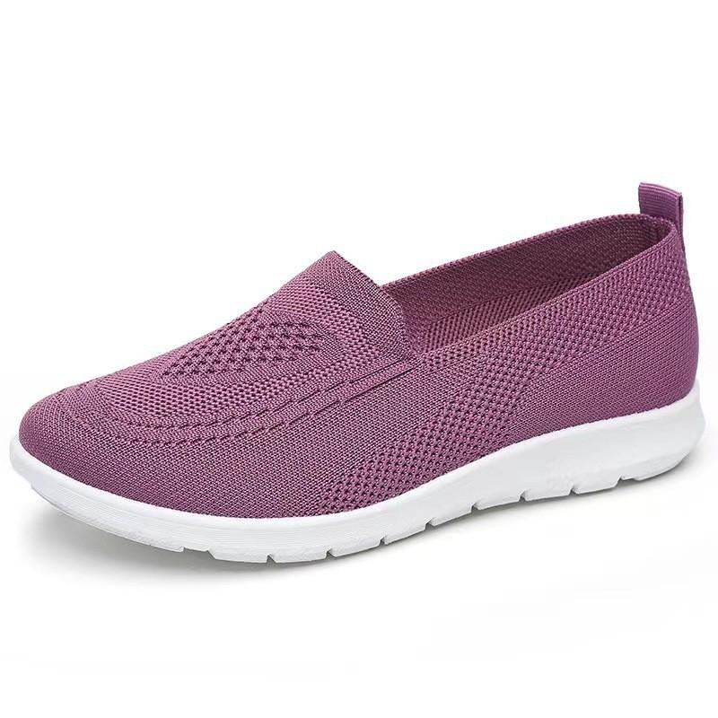 Large size casual single shoes spring and autumn new round head low heel mesh fly-woven sneakers