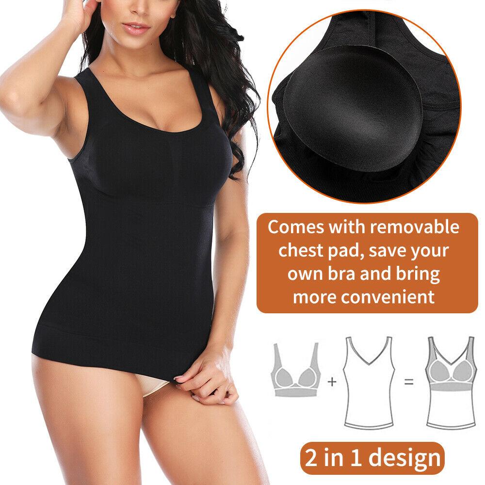 Women's Shapewear Camisole with Shelf Built In Bra Tummy Control Extra Compression Body Shaper Weight Loss Tank Tops Slimming Underwear