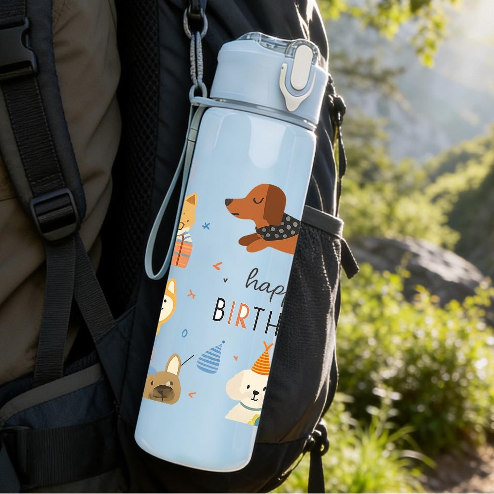 1PC Happy Birthday Dachshund Art 750ml Color Plastic Sports Water Bottle Leakproof Flip Straw Lid Suitable for Sports Office Home Use