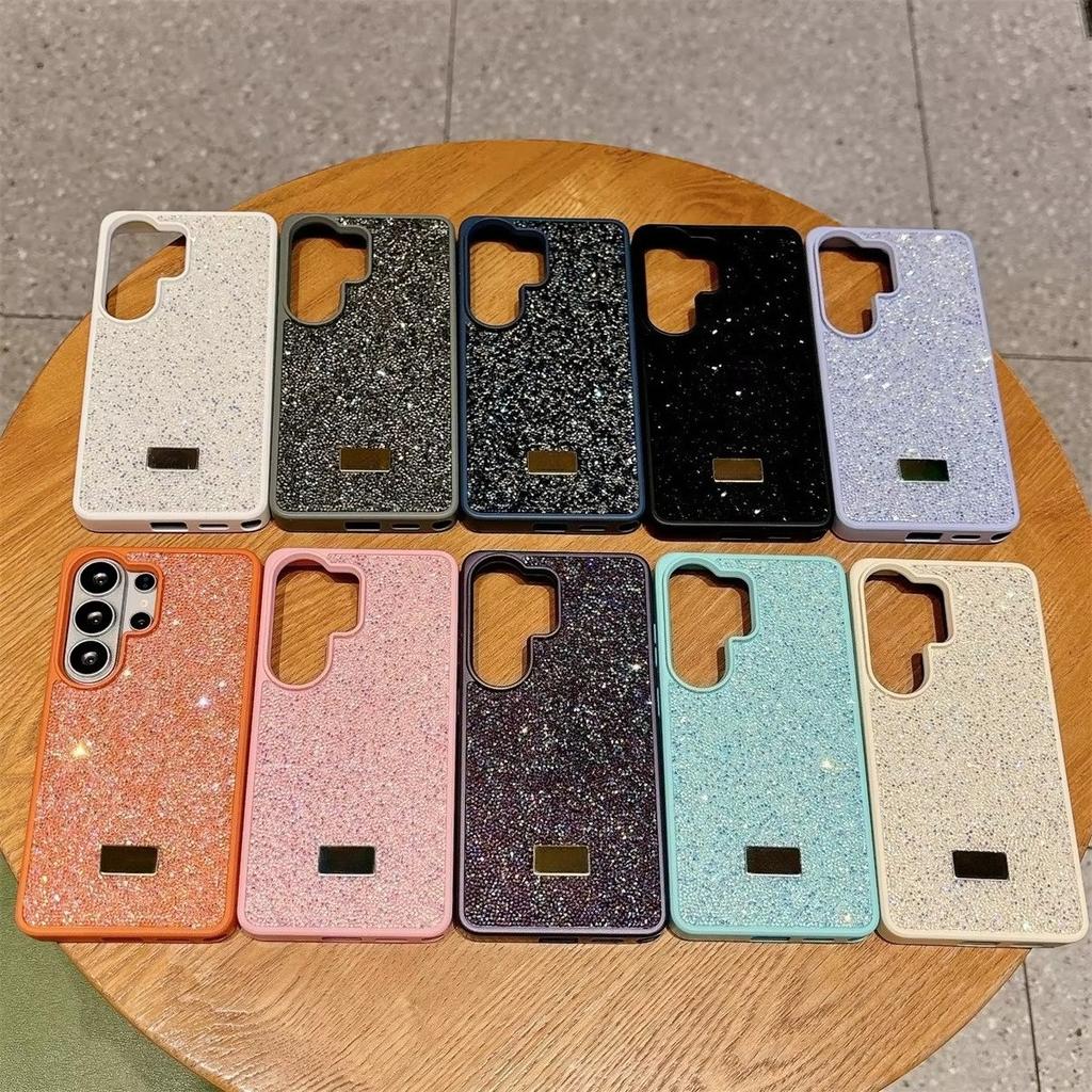 Glitter Bling Diamond Sparkle Case For Samsung Galaxy S23 S24 S25 S26 Ultra Plus Metal Logo Back All-Inclusive Protective Cover