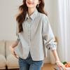 Lapel Striped Shirt for Women's Spring Clothes New Tops High-end Casual Pearl Button Shirt