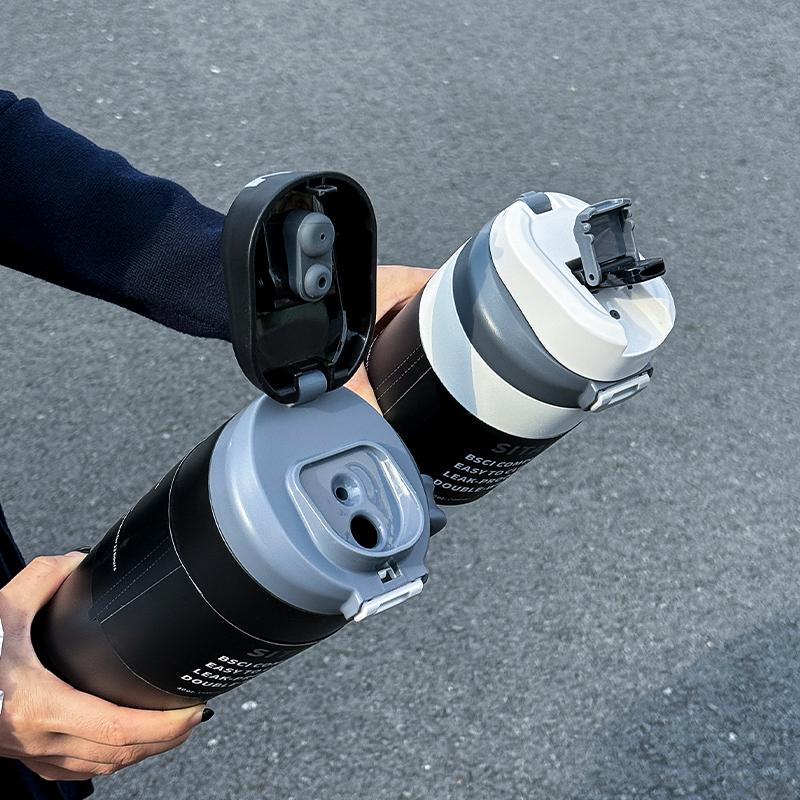 1pc Stainless Steel Dual-Waterway Tumbler, 1200ml Handled Insulated Mug, Portable Outdoor Sports Cold Cup, Couple Gift