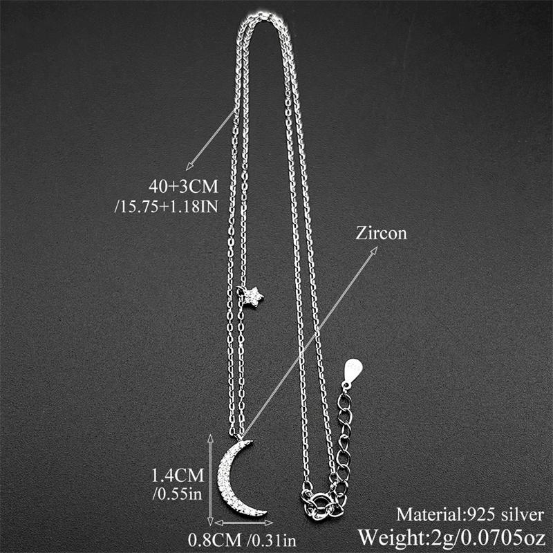 Luxury 925 Sterling Silver Crescent Moon Star Zircons Pendant Necklace for Women Girl Islamic Charms Choker Chain Jewelry Gift