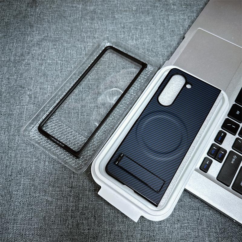 For Samsung Galaxy Z Fold 7 Case Hard Stand Carbon Fiber Magnetic Wireless Charging Protect Back Cover For Samsung Z Fold7 6 5 4