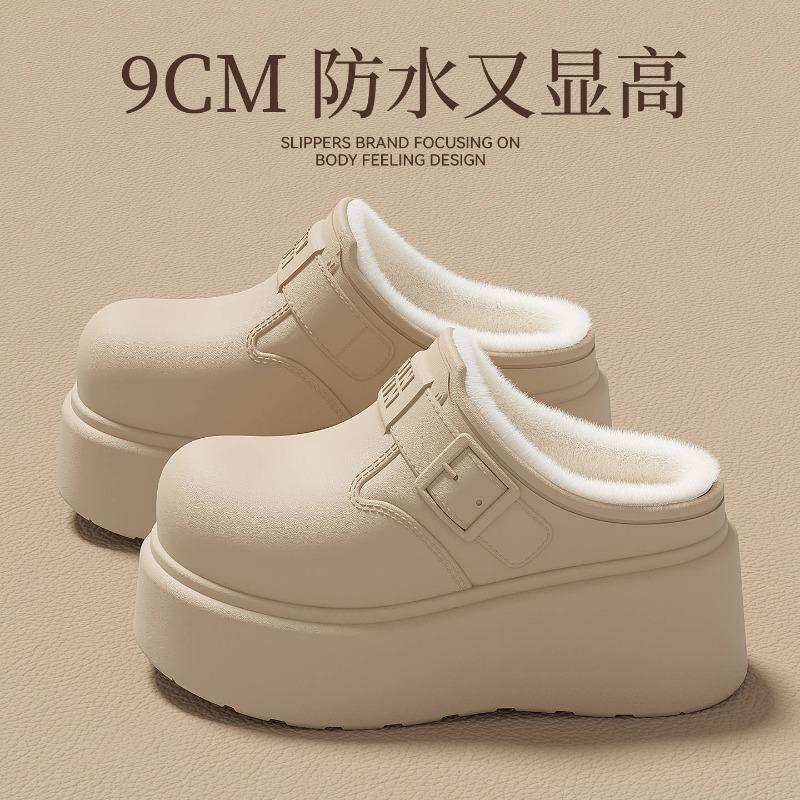 New Fleece Thickened Inner Height Increase Winter Mid-top Shoes Color-blocked Thick-soled Muffin Heightened White Shoes