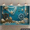 2D Nautical Starfish Seashell Backdrop - Blue Wood Wall Photography Background Banner for Summer Party