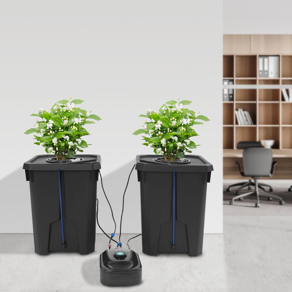 2pcs 27L PP Hydroponics Growing System,Black Rectangular Floor Standing Culture Bucket System 30*30*40cm for Greenhouse,Garden