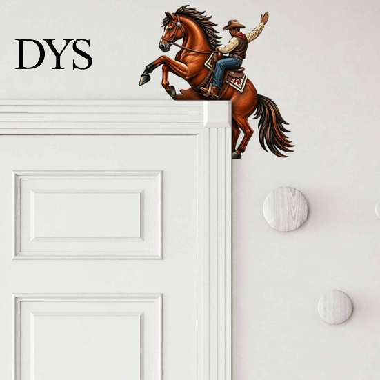 Western Pastoral Room Decor Horse Wooden Door Topper Decor, 2D Printed Rustic Frame Wild Aesthetic Wall Hanging Ornament, Top Shelf Decoration