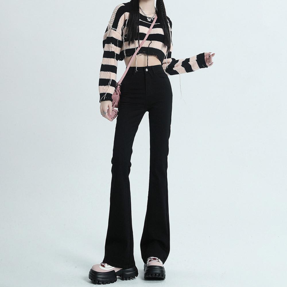 American high-waisted and slightly pulled jeans women's 2025 new autumn and winter small slim-fitting flared jeans