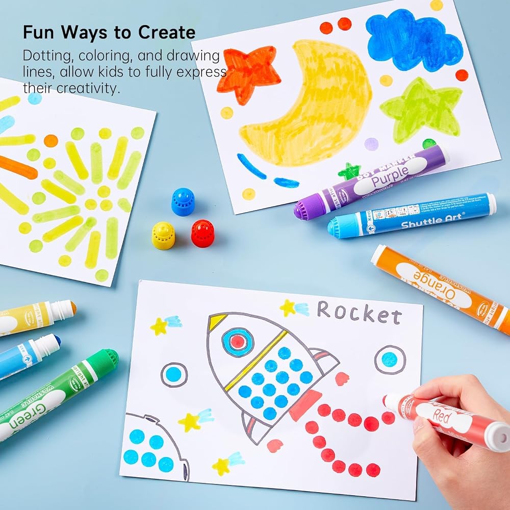 Shuttle Art Dot Marker Color Pens, 40-Color Set (12ml), Water-Based, Washable, Includes Coloring