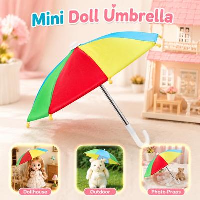 Mini Simulation Umbrella Colorful Cartoon Decor Portable Rain Prop Doll Accessory Cute Ornament For Kids Play Photography