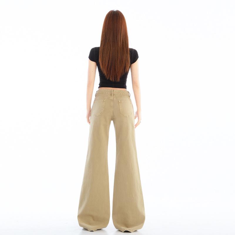 Khaki slightly pulled non-stick leg jeans women's American retro low-rise narrow version thin trousers
