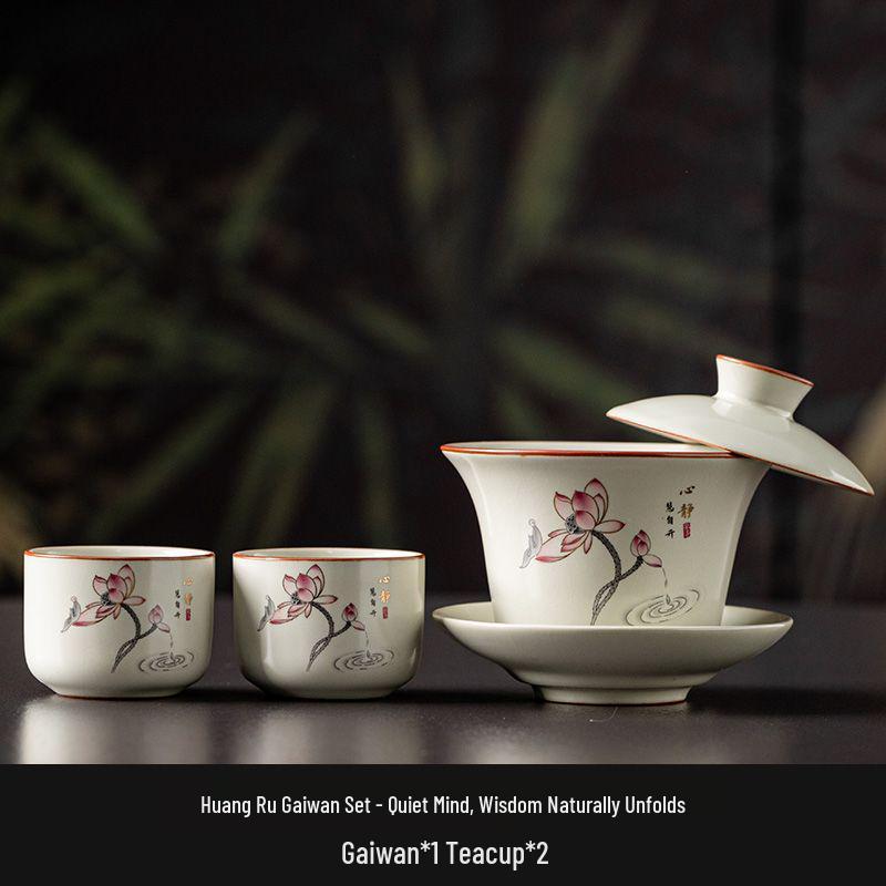 Premium Ru Ware Gongfu Tea Set with Cultivable Crackle Gaiwan and Offering Bowl