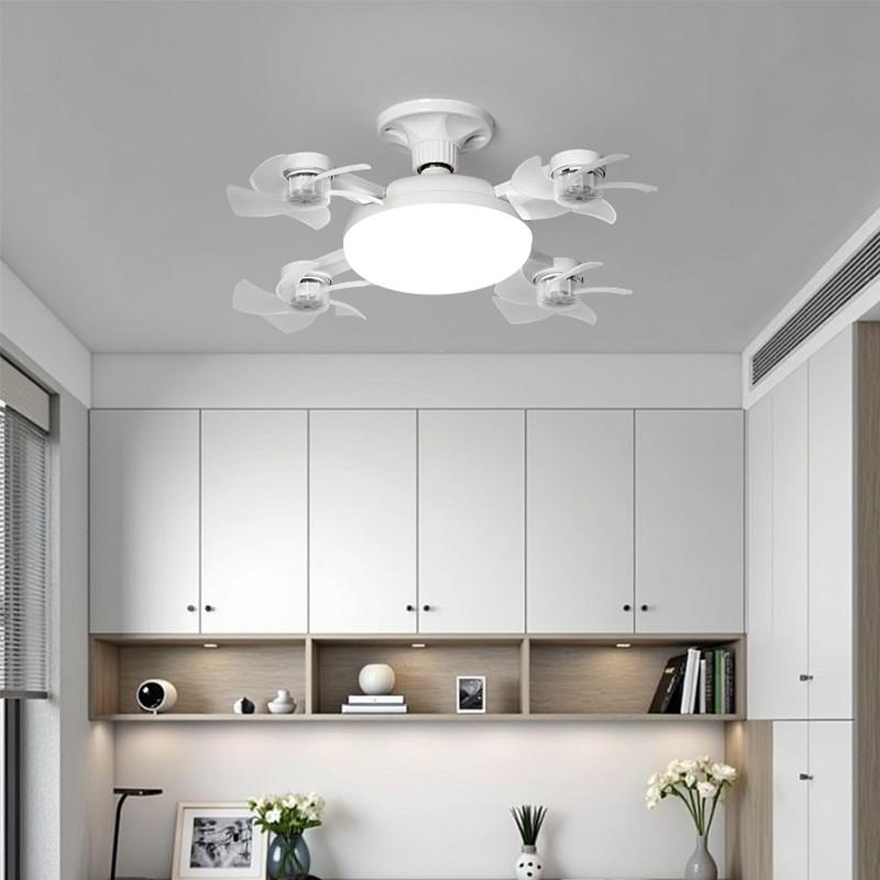 E27 Fassung Deckenventilator mit Licht 60W LED Beleuchtung Kleiner Deckenventilator Haushalt Wohnzimmer 4-Motor Ventilator mit Licht