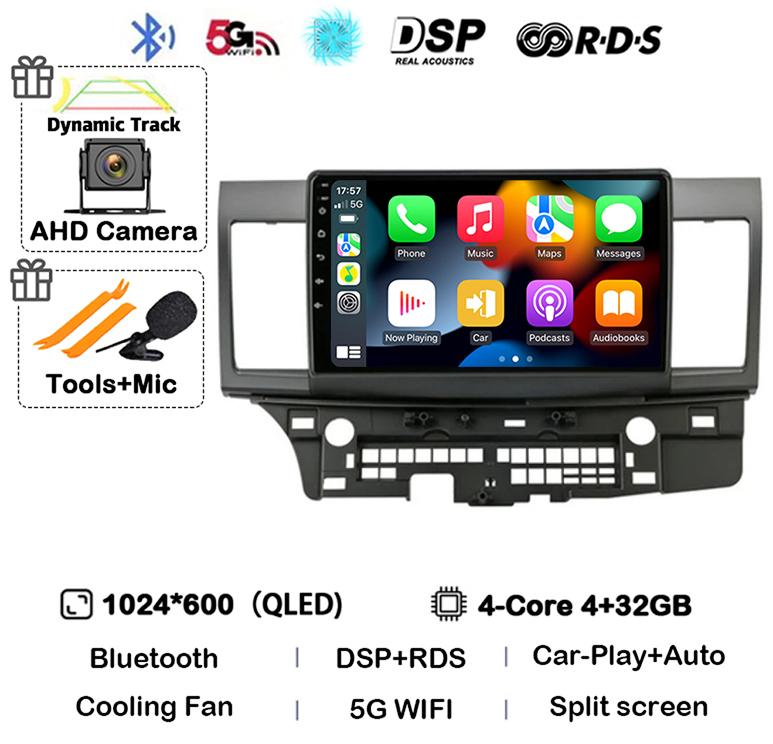 

Android 14 Автомагнитола с Carplay Auto для Mitsubishi Lancer 10 CY 2007-2017 Мультимедийный видеоплеер WIFI+4G GPS Стерео головное устройство DSP