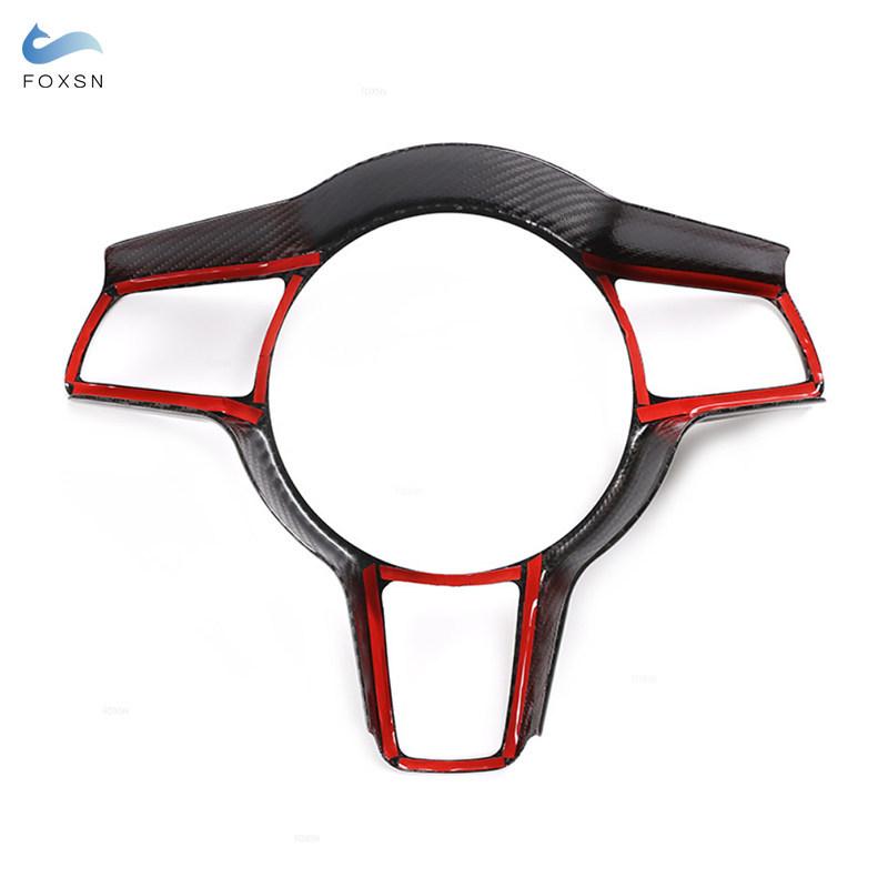 For Porsche Macan Cayenne Panamera 718 911 918 ABS Carbon Fiber Texture Interior Steering Wheel Cover Trim Moldings