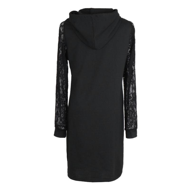 Robe courte élégante en dentelle ajourée pour femmes, capuche en V, manches longues, décontractée, printemps automne