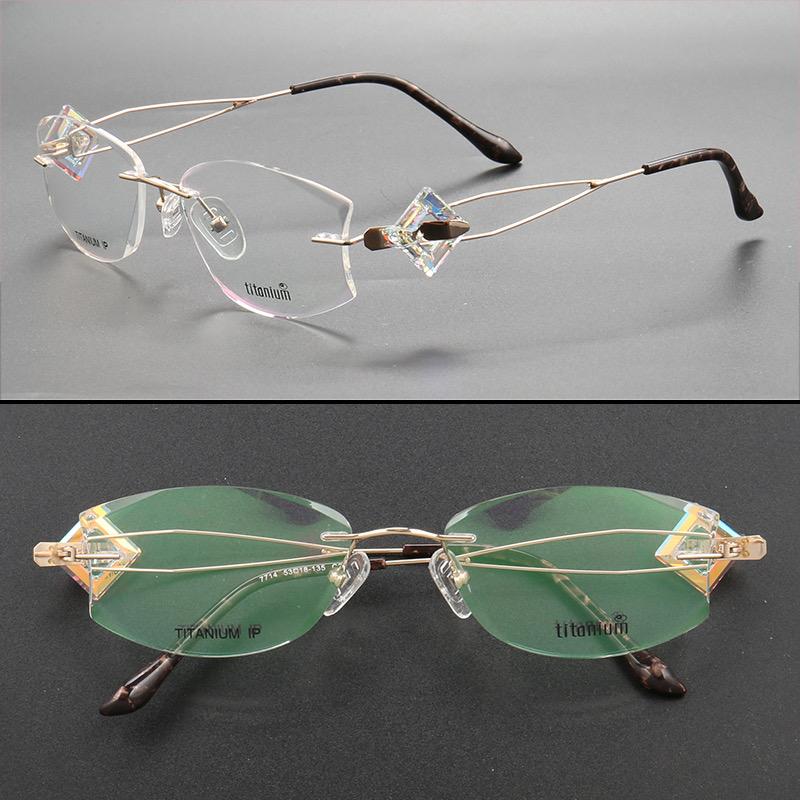 New Diamond Frameless Trimmed Pure Titanium Optical Spectacle Frame with Anti-Blue Light Myopia Glasses
