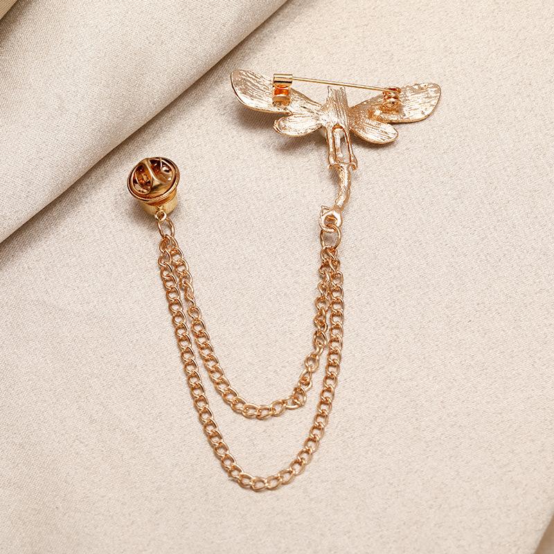 Wersja Koreańska Piękna Broszka Ważka Inkrustowana Diamentami Wszechstronna Agrafka do Kołnierzyka z Łańcuszkiem Klamra Spersonalizowana Korsarz Klamra do Kołnierzyka Przypinka Medal