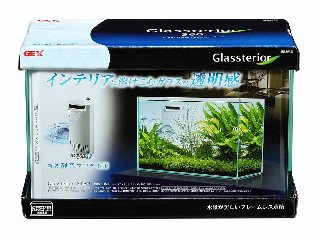 GEX AQUARIUM Glassteria Silent 360 Slim H Frameless Aquarium with Silent Filter and 36cm W x 17cm D x 24cm 12L 3-Year Warranty, H, Approx.