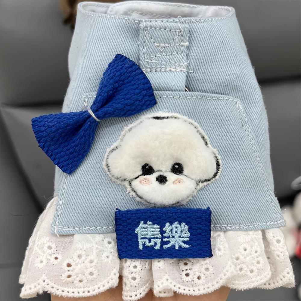 Personalized Dog Harness Set,Cute Jeans Harness with Name Custom Embroideried Tag,Lace Bowtie Lead Set for Small Breeds