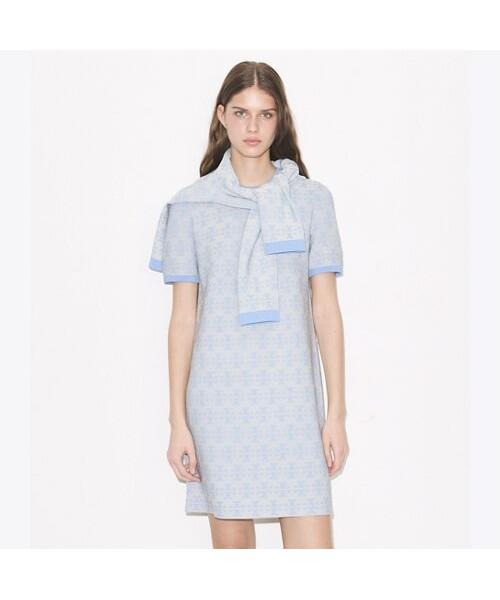 Tolibeochi Viscose Crewneck Dress - Vanilla / Blue
