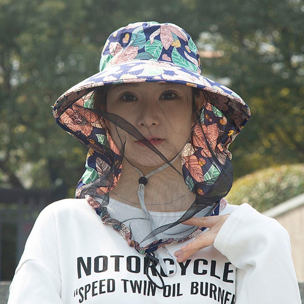 UV Protection Mesh Tea Picking Hat Printing Sunshade Shawl Cap Agricultural Work Hat  Fishing