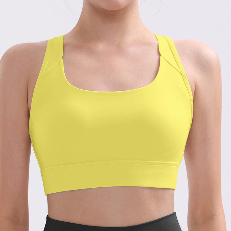 Women's Open-Back Yoga Sports Bra - Shockproof, Cross-Strap Design, Summer Fitness Tank Top