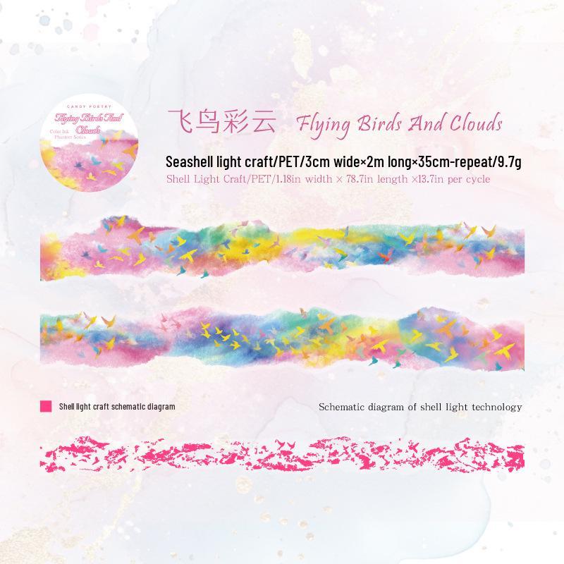 Ice Crystal PET White Ink Irregular Shape Tape - Phantom Series: Shell & Light Color Scenery