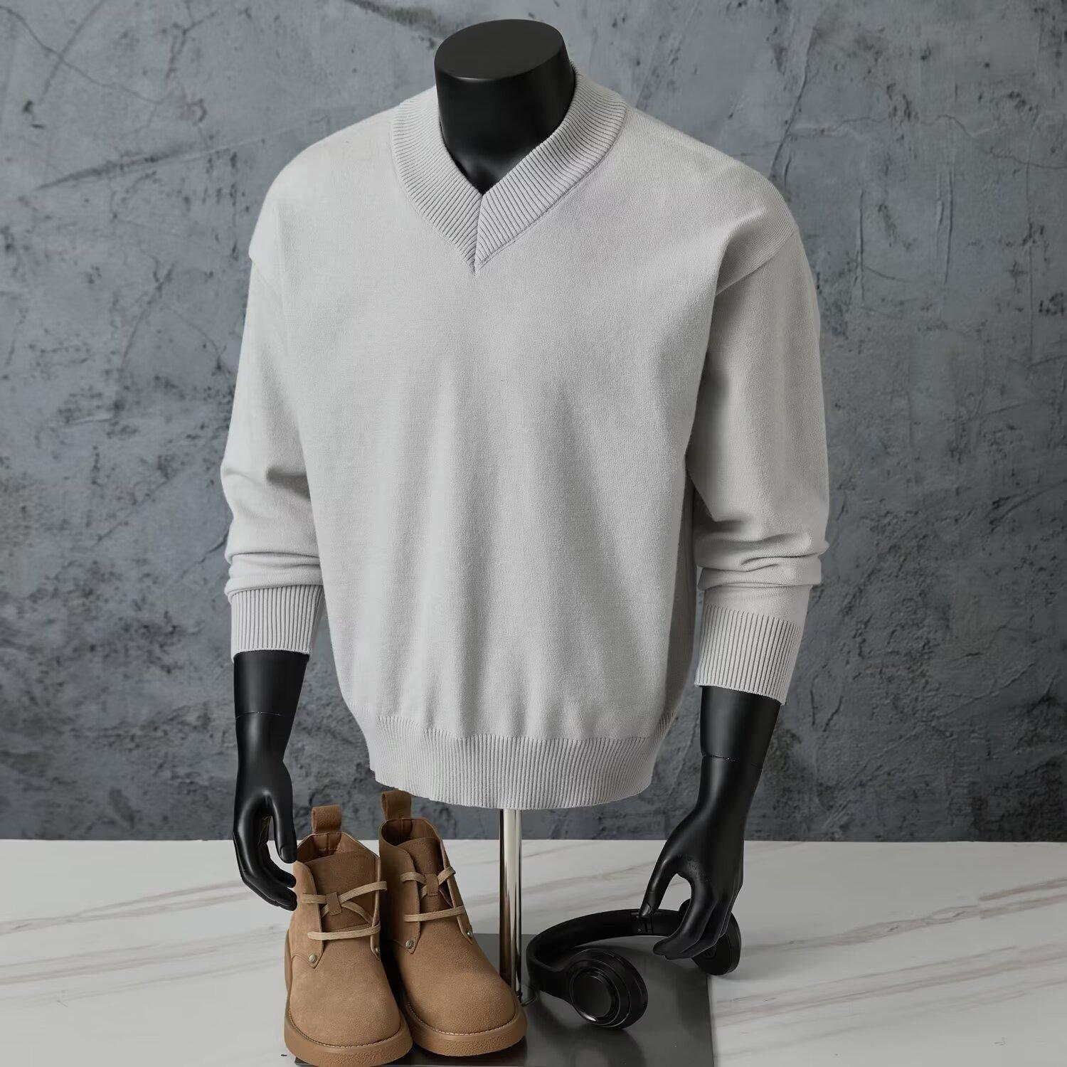 2025 Men s V-neck Color Block Striped Knit Sweater – High-end, Trendy, Long-sleeved Wool Outerwear in Lazy Style S