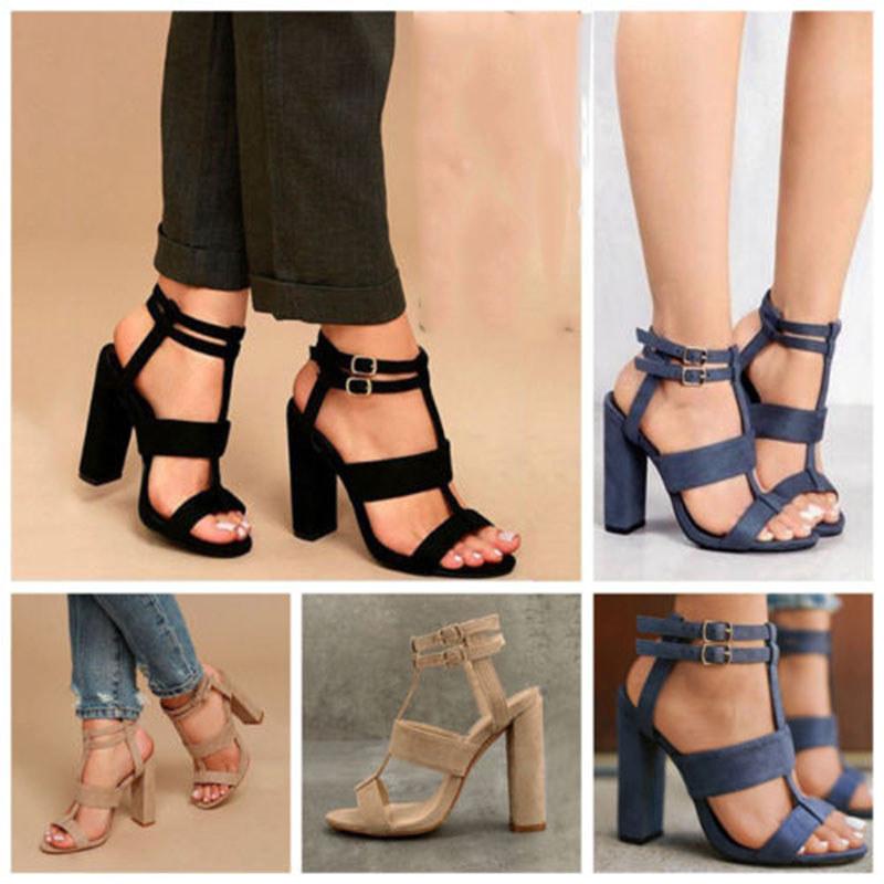 Fashion Ladies With Sandals High Heel Buckle Summer Casual Shoes Size New