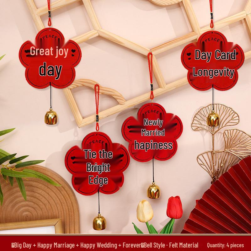 Creative Double Happiness Wedding Door Handle Ornament - Room Decoration Pendant for Bedroom.