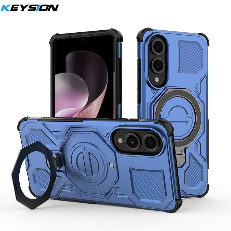 KEYSION Shockproof Magnetic Case for Samsung S25 Ultra 5G S25+Plus Upright Live Metal Ring Stand Phone Cover for Galaxy S25 Edge