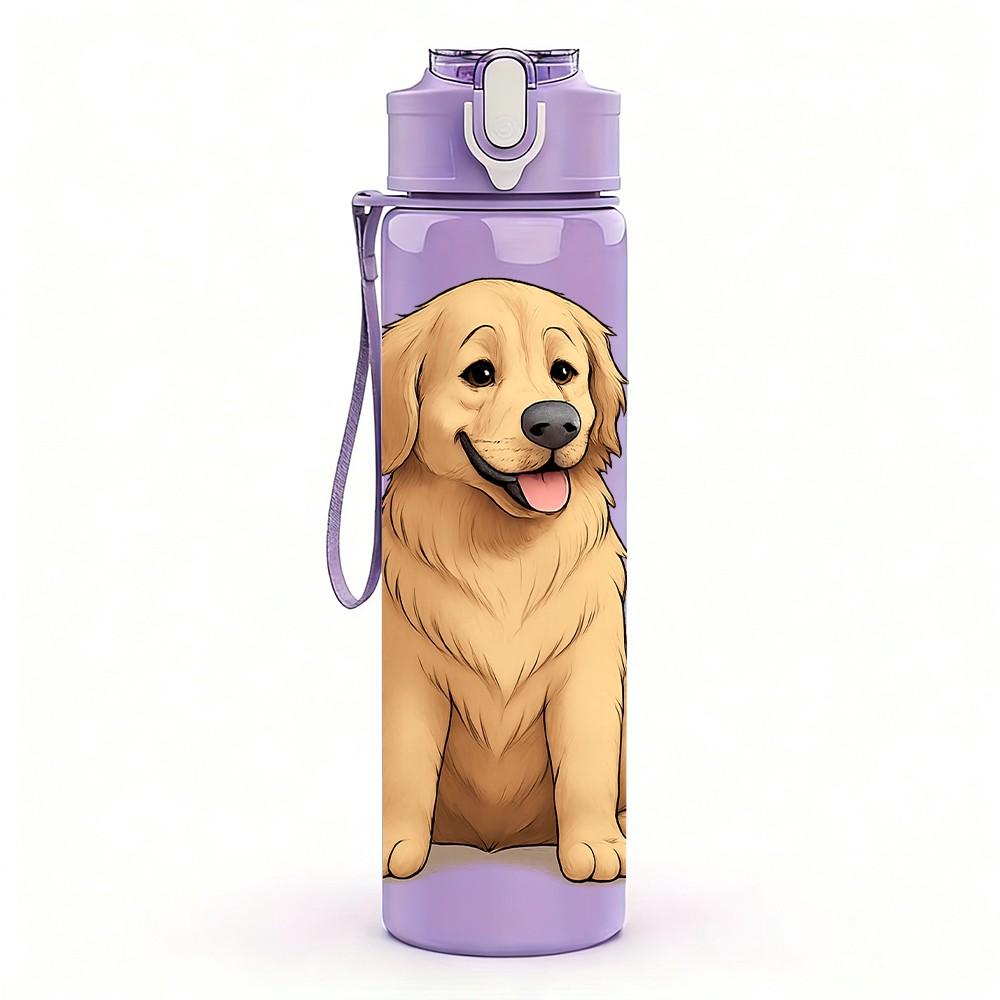 1PZ Stampa Busto Cane Golden Retriever 750ml Plastica Colorata Borraccia Sportiva Tappo Flip con Cannuccia Ermetico Per Sport Ufficio Uso Domestico