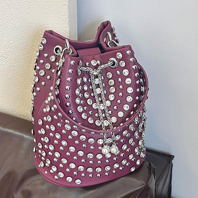 Fashion Handheld Women's Bags, Autumn New Casual Bucket Bags, Personalized Trendy and Cool Polka Dot Rivet Armpit Bags