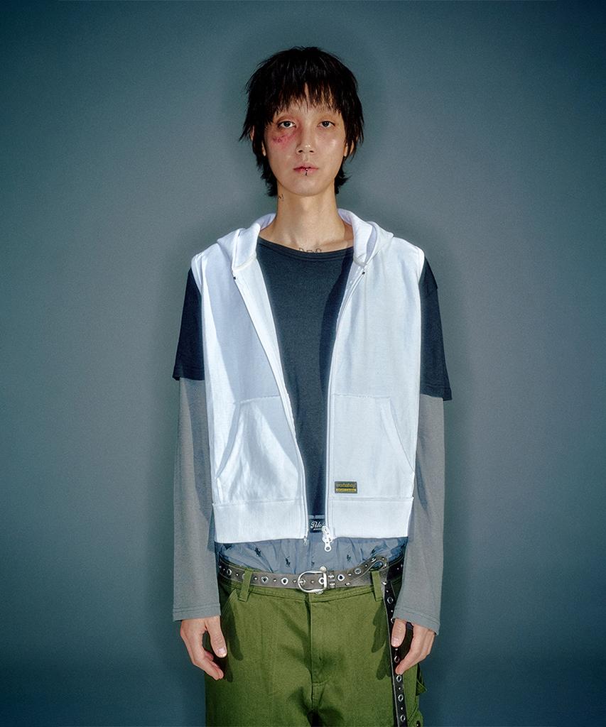 Vacant Archive (Men) Workshop Sleeveless Hoodie Zip-Up White