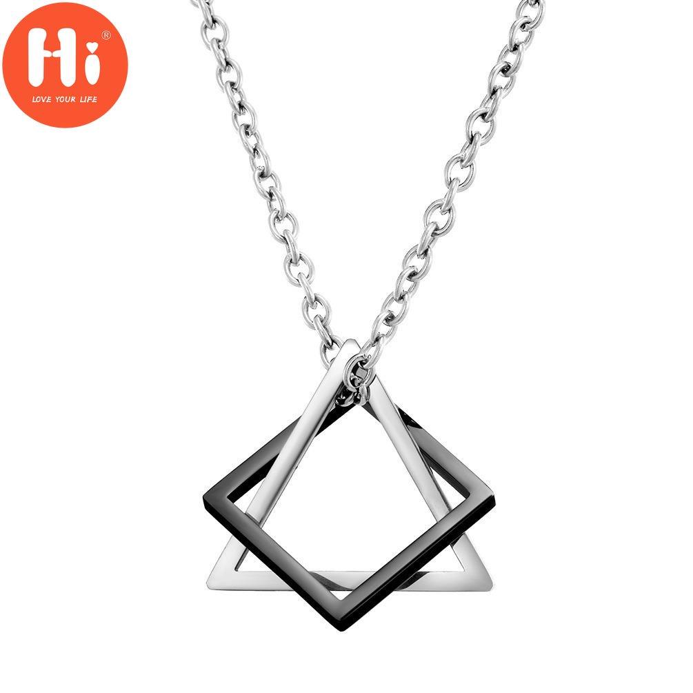 Hi Geometry Interlocking Square Triangle Male Pendant For Men Women Unisex Alloy Modern Trendy Geometric Stacking Streetwear Necklace