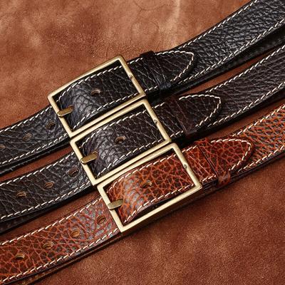Belt Men's Thick Retro Embossed Trendy All-Match Genuine Cattlehide Leather Surface Bison Leather Jeans Belt Men