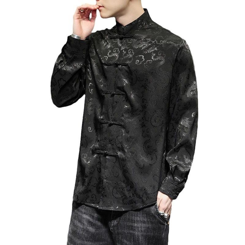 Herren Große Seiden Tang Anzug Jacke - Lockerer Schnitt, Chinesischer Stil, Stehkragen.
