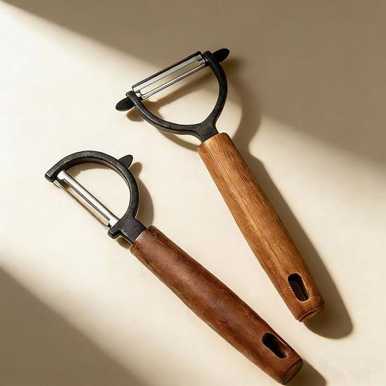 Stainless Steel Vegetable Peeler with Acacia Wood Handle, Ergonomic Potato Cutter for Fruit Carrot Cucumber, Kitchen Multifunctional Tool