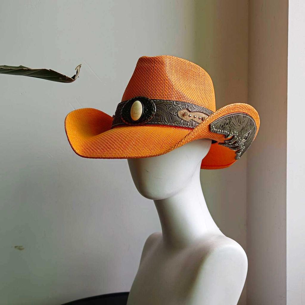 Western cowboy straw hat men and women retro wide-brimmed Cowboy Straw Hat Embroidered Wide Brim chapeau cowboy