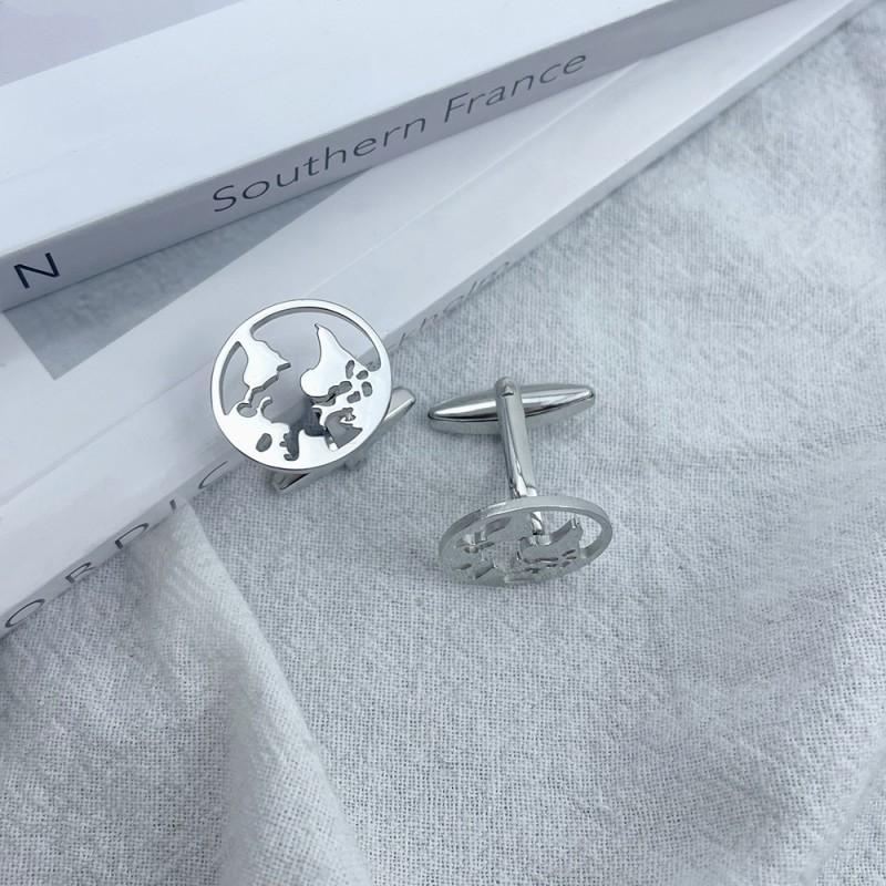 World Map Brooch Cufflinks High-end Dual-use Geometric Hollow Clothing Accessories 14k