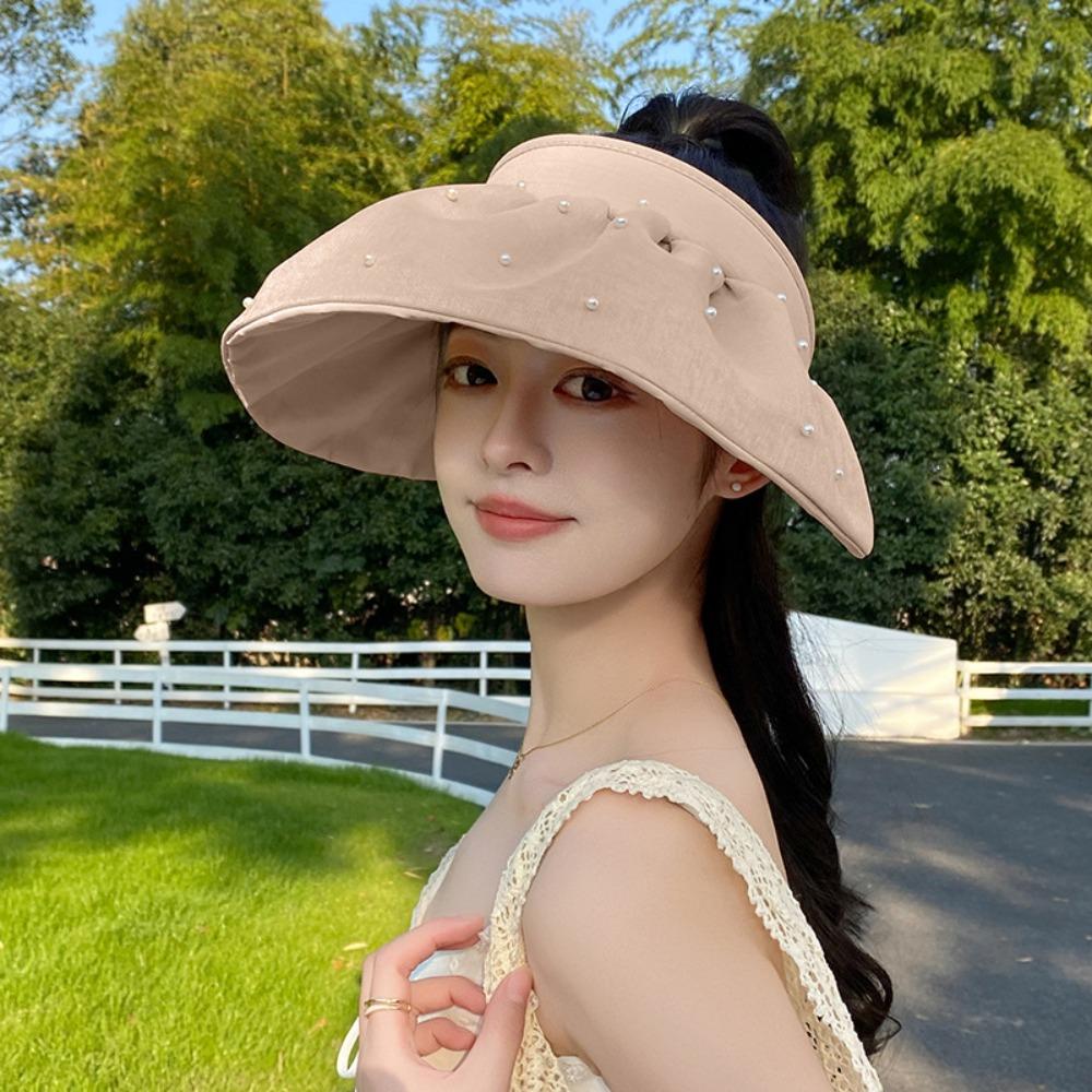 Pearl Empty Top Hat Tied Ponytail Windproof Hat Versatile Cycling Hat  Summer