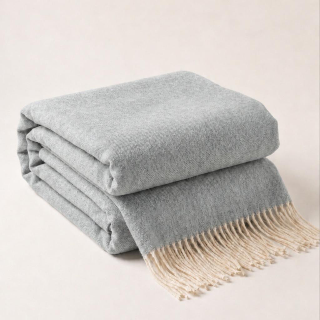 The White Stone Plaid Living 130x170 cm en Mélange de Coton | Plaid Léger 250 g/m² pour Canapé et Lit 