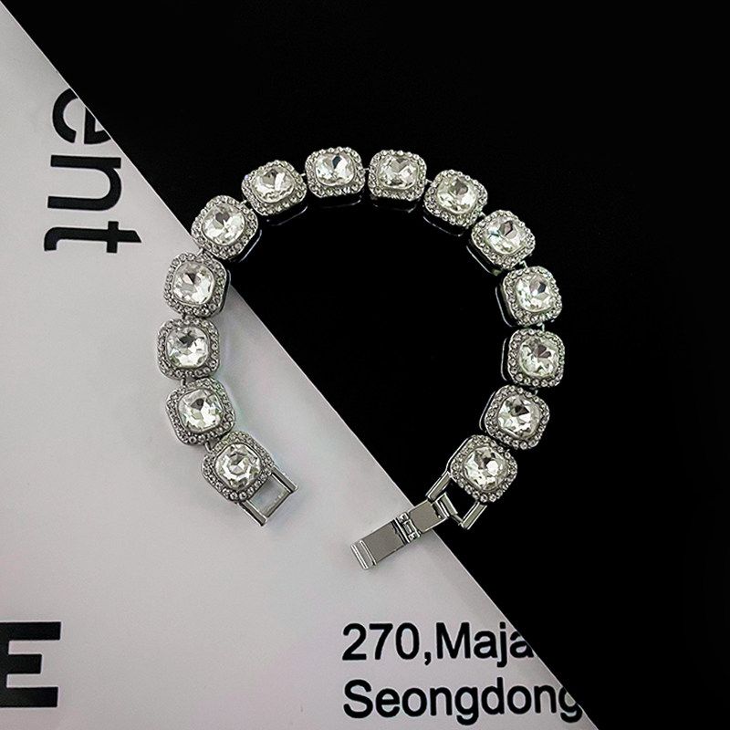 Fashion Trendy Hip Hop Full Diamond Men Street Necklace Same Style Diamond Bracelet 18cm