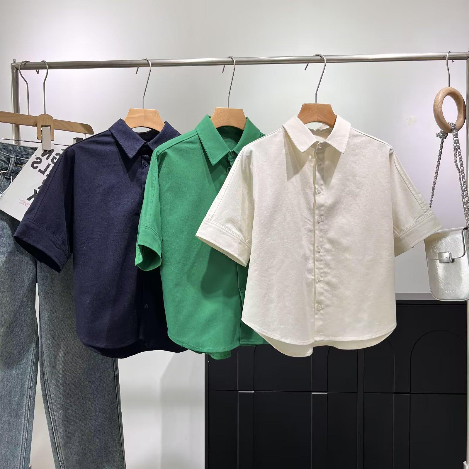 

BM&MD&ZA Women s Spring/Summer Short Sleeve Turn-Down Collar Shirt Top Medium темно-синього кольору