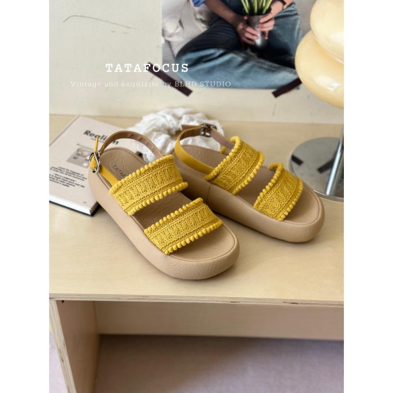 

New summer outer wear woven lace platform sandals women s versatile outer wear seaside slippers with skirt 39 жовтий