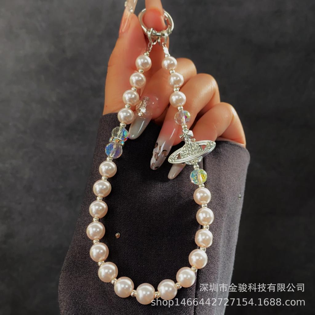 Eingelegte Diamant-Perlen-Handykette Kreatives Handyband Schlüsselanhänger Anti-Verlust-Band Mode Ins Kurzstil Hängekette Großhandel